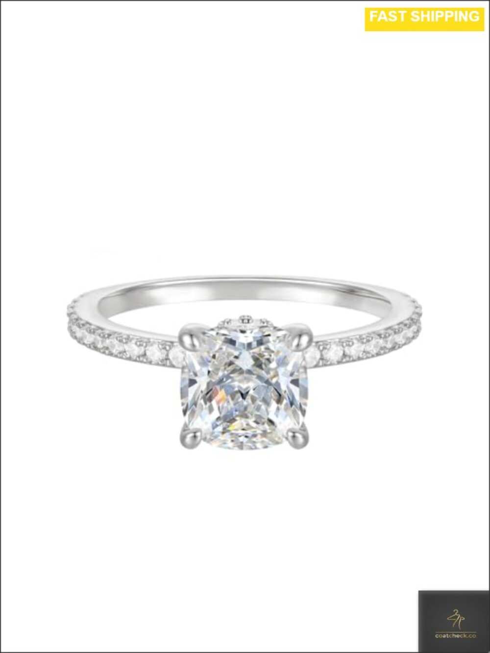 14K Gold Engagement Ring Cushion Cut Cubic Zirconia Promise Ring